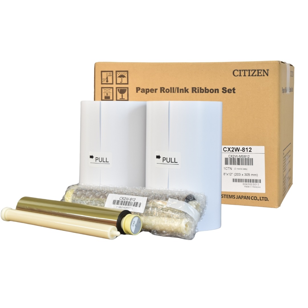 CX-02W media box with paper and ribbons.
