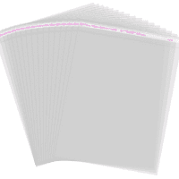 Bunch of clear self-adhesive bags fanned out together